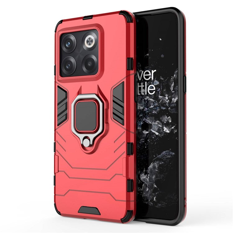 For OnePlus 10T 5G / Ace Pro 5G Ring Kickstand Phone Case Armor Shockproof Military Hard PC Soft TPU Hybrid Protective Cover - Red