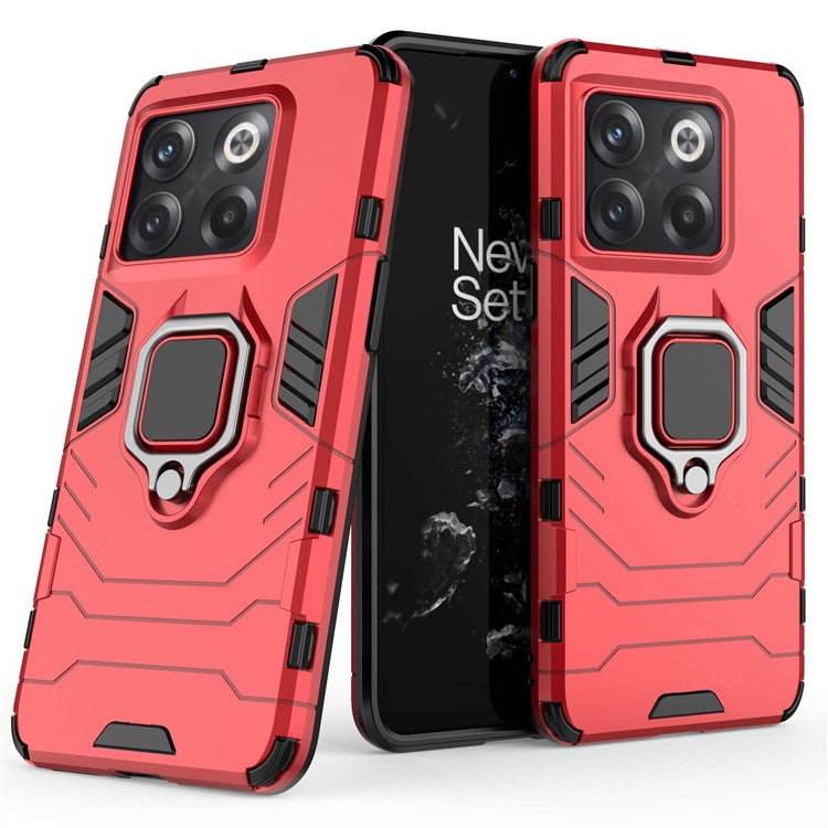 For OnePlus 10T 5G / Ace Pro 5G Ring Kickstand Phone Case Armor Shockproof Military Hard PC Soft TPU Hybrid Protective Cover - Red