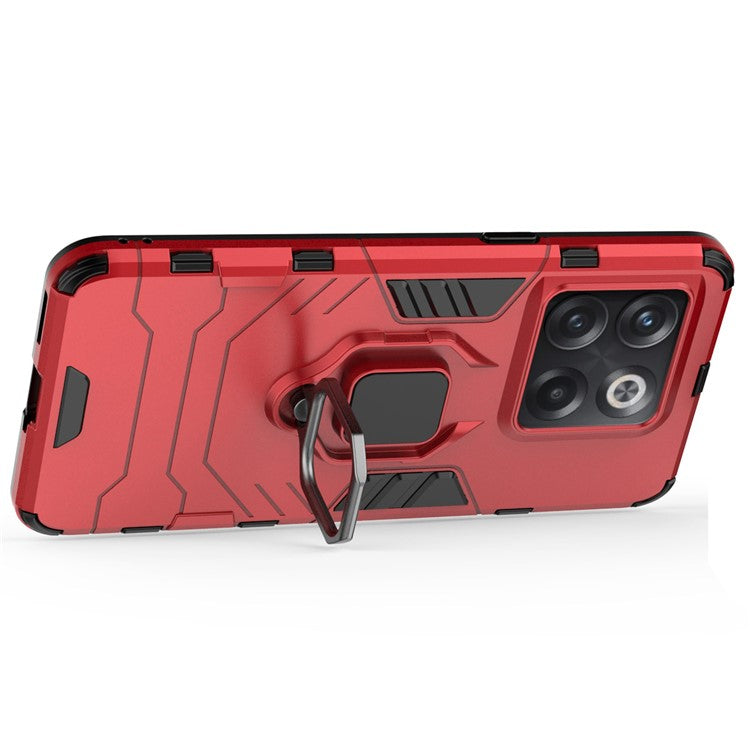 For OnePlus 10T 5G / Ace Pro 5G Ring Kickstand Phone Case Armor Shockproof Military Hard PC Soft TPU Hybrid Protective Cover - Red