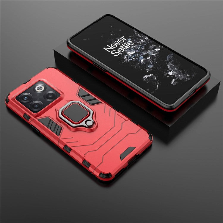 For OnePlus 10T 5G / Ace Pro 5G Ring Kickstand Phone Case Armor Shockproof Military Hard PC Soft TPU Hybrid Protective Cover - Red