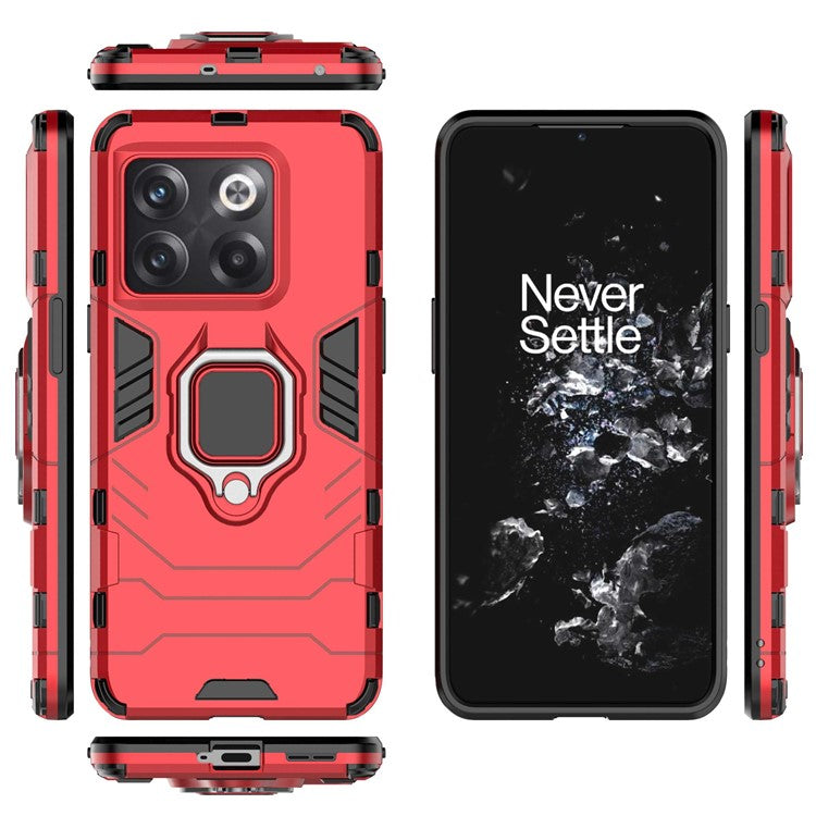 For OnePlus 10T 5G / Ace Pro 5G Ring Kickstand Phone Case Armor Shockproof Military Hard PC Soft TPU Hybrid Protective Cover - Red