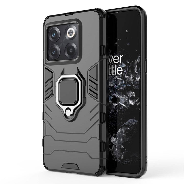 For OnePlus 10T 5G / Ace Pro 5G Ring Kickstand Phone Case Armor Shockproof Military Hard PC Soft TPU Hybrid Protective Cover - Black
