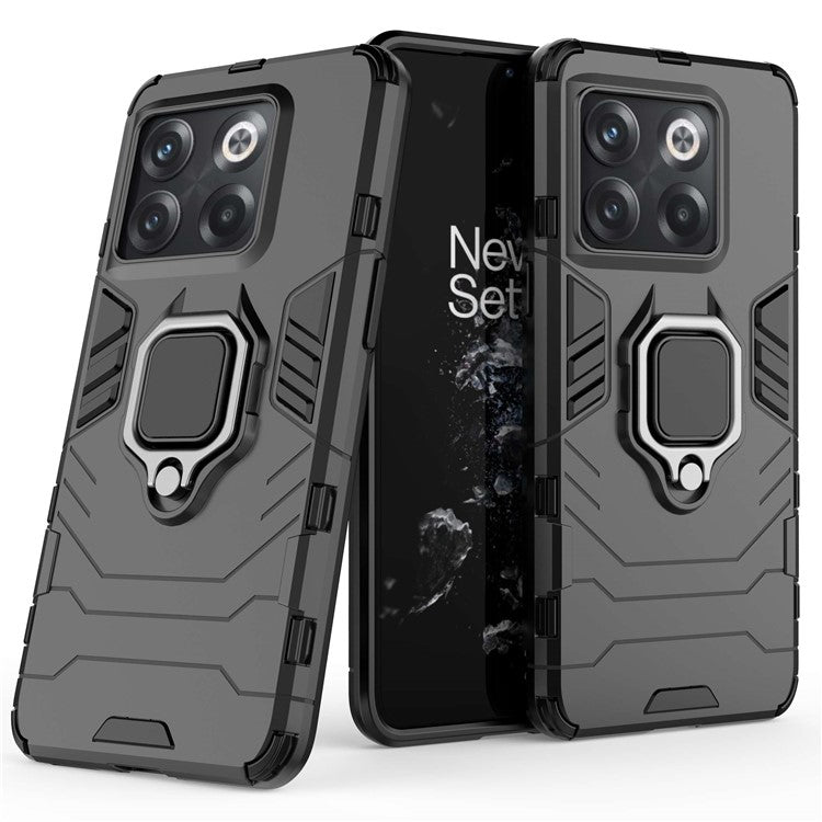 For OnePlus 10T 5G / Ace Pro 5G Ring Kickstand Phone Case Armor Shockproof Military Hard PC Soft TPU Hybrid Protective Cover - Black