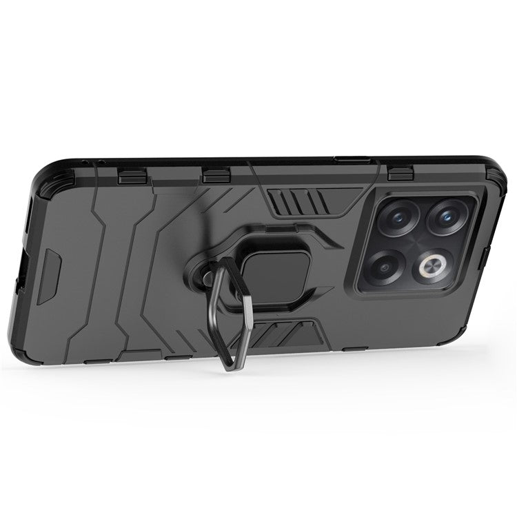 For OnePlus 10T 5G / Ace Pro 5G Ring Kickstand Phone Case Armor Shockproof Military Hard PC Soft TPU Hybrid Protective Cover - Black