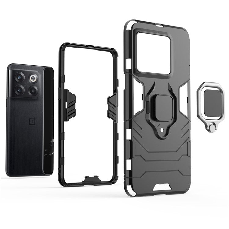 For OnePlus 10T 5G / Ace Pro 5G Ring Kickstand Phone Case Armor Shockproof Military Hard PC Soft TPU Hybrid Protective Cover - Black