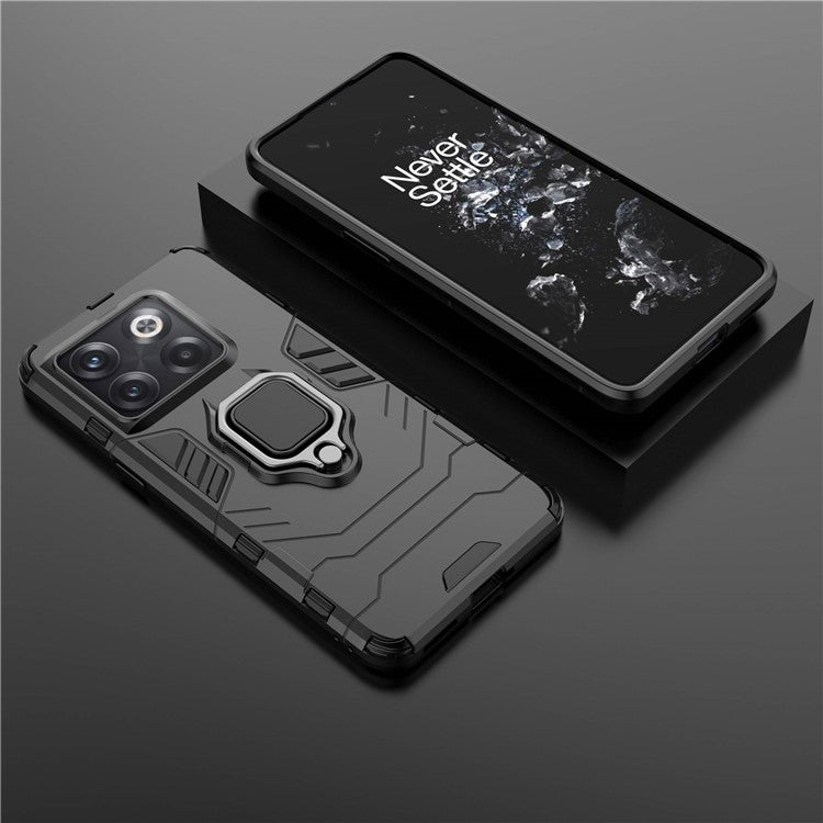 For OnePlus 10T 5G / Ace Pro 5G Ring Kickstand Phone Case Armor Shockproof Military Hard PC Soft TPU Hybrid Protective Cover - Black