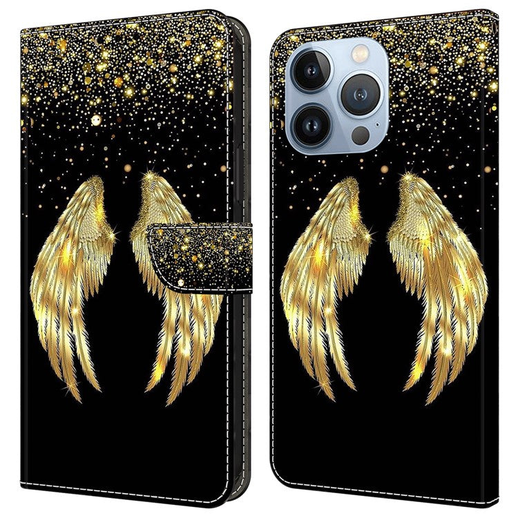 For iPhone 16 Pro Case 3D Pattern PU Leather Wallet Phone Cover with Stand - Gold Wing