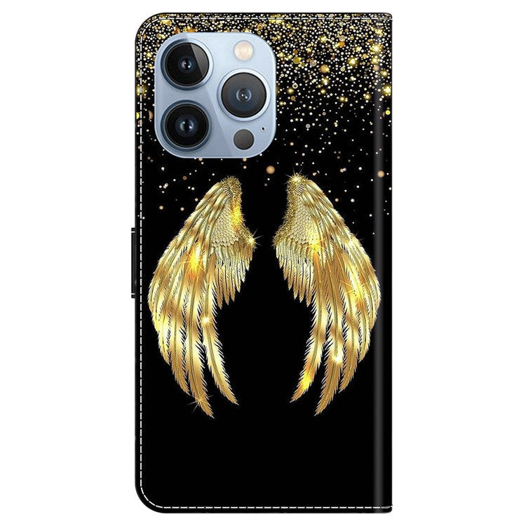 For iPhone 16 Pro Case 3D Pattern PU Leather Wallet Phone Cover with Stand - Gold Wing