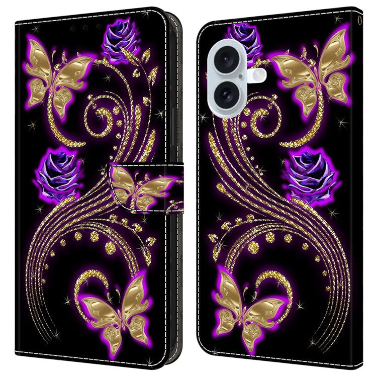 For iPhone 16 Plus Case 3D Pattern PU Leather Wallet Phone Cover with Stand - Flowers / Butterflies