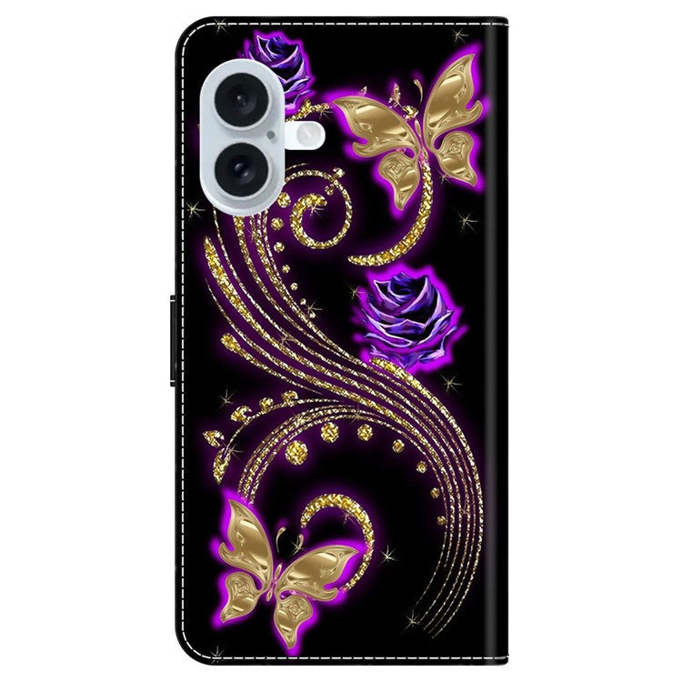 For iPhone 16 Plus Case 3D Pattern PU Leather Wallet Phone Cover with Stand - Flowers / Butterflies