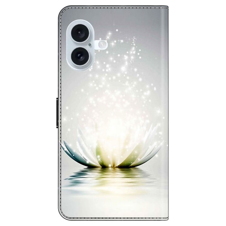 For iPhone 16 Case 3D Pattern PU Leather Wallet Phone Cover with Stand - Lotus