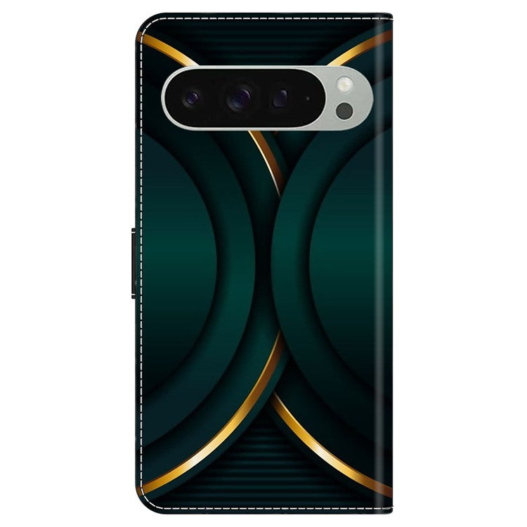 For Google Pixel 9 / 9 Pro Case 3D Pattern PU Leather Wallet Phone Cover with Stand - Gold Contour