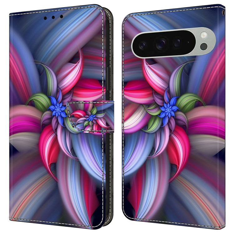 For Google Pixel 9 / 9 Pro Case 3D Pattern PU Leather Wallet Phone Cover with Stand - Colorful Flowers