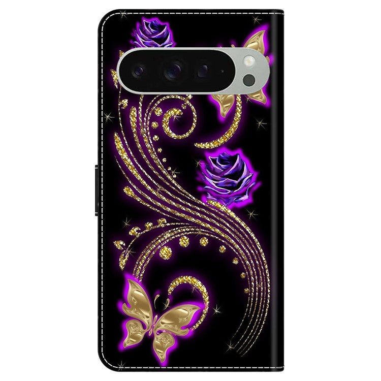 For Google Pixel 9 / 9 Pro Case 3D Pattern PU Leather Wallet Phone Cover with Stand - Purple Flowers / Butterflies