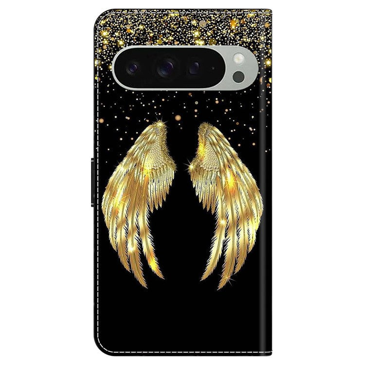 For Google Pixel 9 / 9 Pro Case 3D Pattern PU Leather Wallet Phone Cover with Stand - Gold Wing