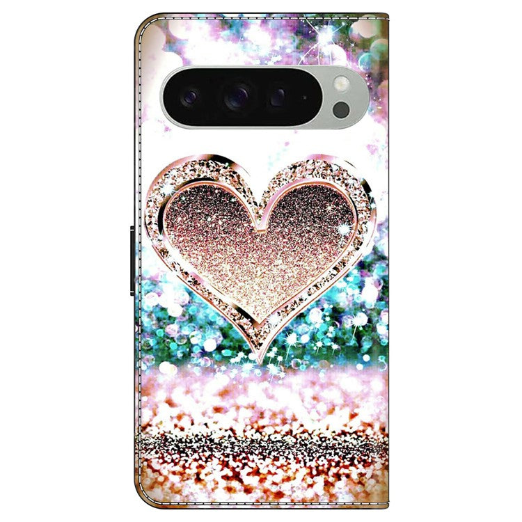 For Google Pixel 9 / 9 Pro Case 3D Pattern PU Leather Wallet Phone Cover with Stand - Pink Diamond Heart