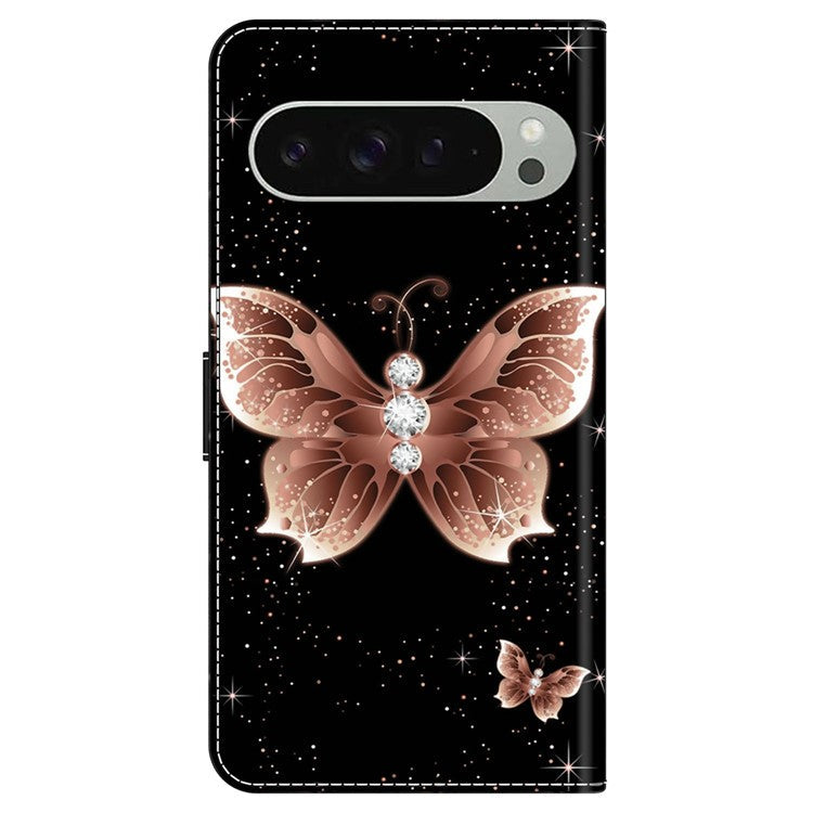 For Google Pixel 9 / 9 Pro Case 3D Pattern PU Leather Wallet Phone Cover with Stand - Pink Diamond Butterfly