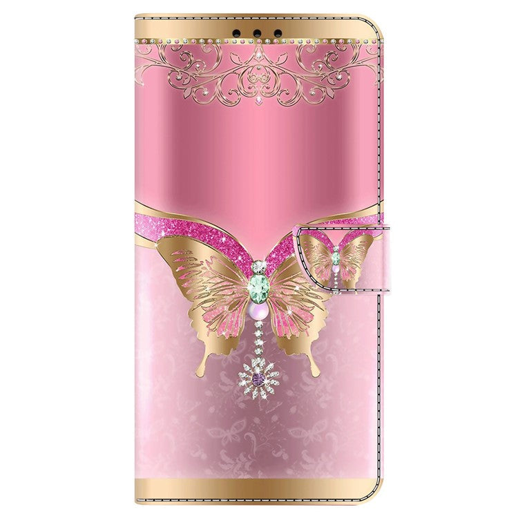 For Google Pixel 9 / 9 Pro Case 3D Pattern PU Leather Wallet Phone Cover with Stand - Pink / Gold Butterfly