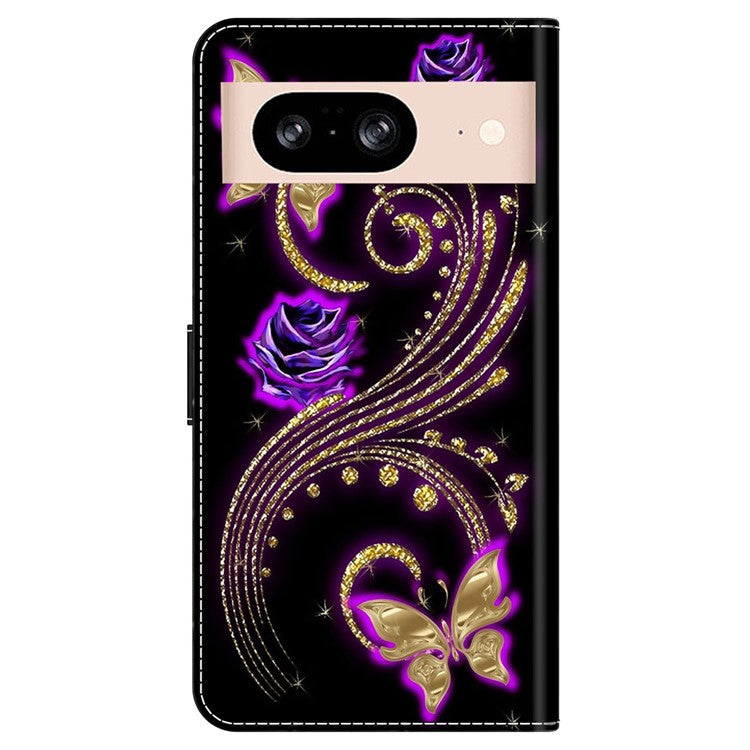 For Google Pixel 8a Case 3D Pattern PU Leather Wallet Phone Cover with Stand - Purple Flowers / Butterflies