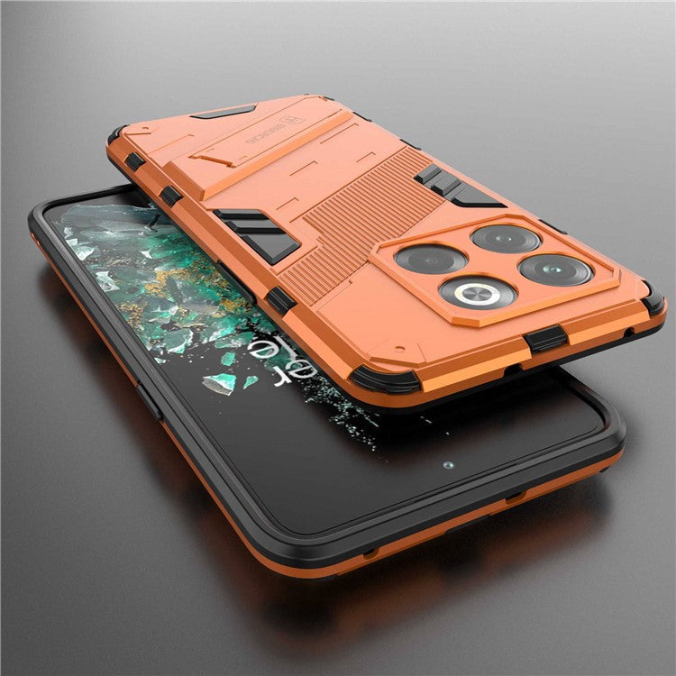 For OnePlus 10T 5G / Ace Pro 5G Mobile Phone Shell with Kickstand PC+TPU Hybrid Phone Case Anti-drop Cover - Orange