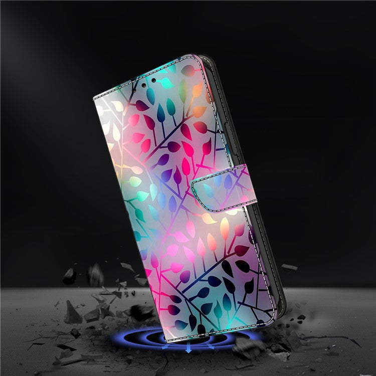 For iPhone 16 Wallet Case Magnetic Clasp 3D Pattern Leather Phone Cover - Maple Leaf