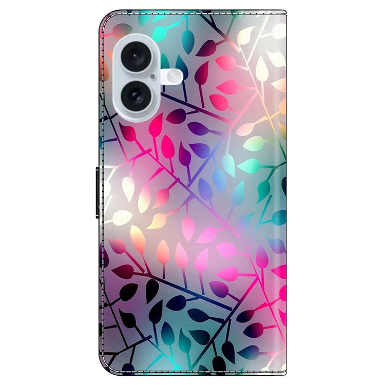 For iPhone 16 Wallet Case Magnetic Clasp 3D Pattern Leather Phone Cover - Maple Leaf