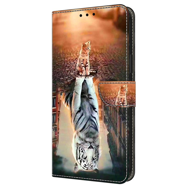 For iPhone 16 Wallet Case Magnetic Clasp 3D Pattern Leather Phone Cover - Cat and Tiger