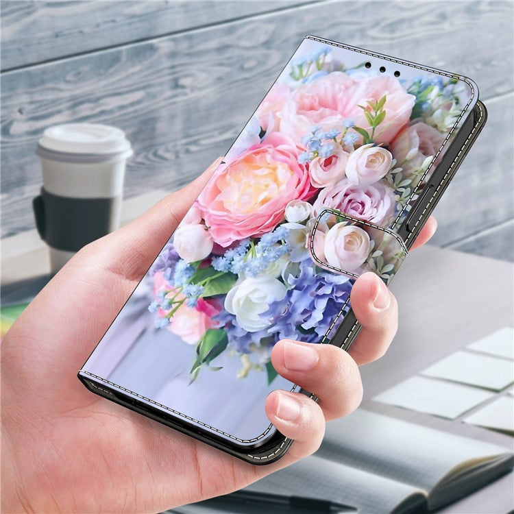 For iPhone 16 Pro Wallet Case Magnetic Clasp 3D Pattern Leather Phone Cover - Colorful Flower