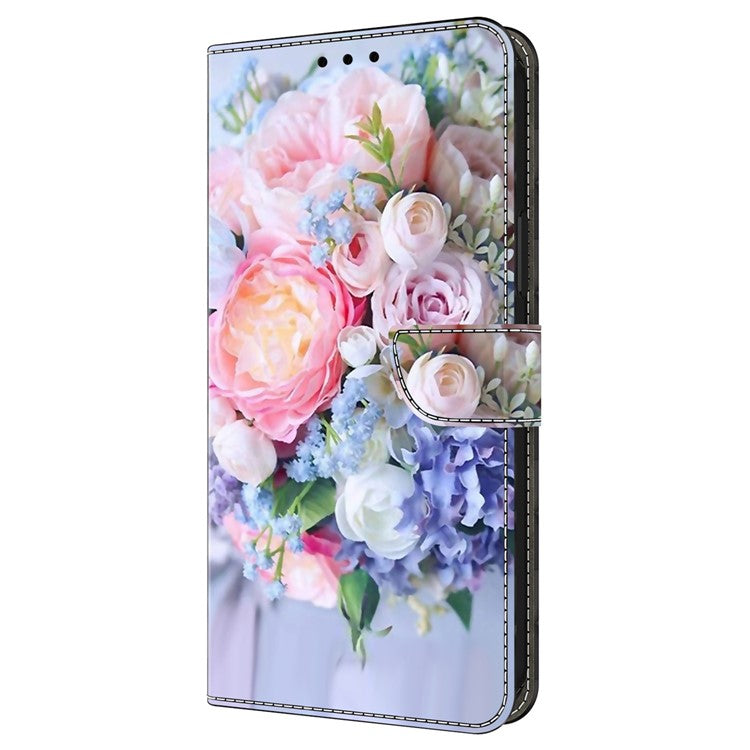 For iPhone 16 Pro Wallet Case Magnetic Clasp 3D Pattern Leather Phone Cover - Colorful Flower