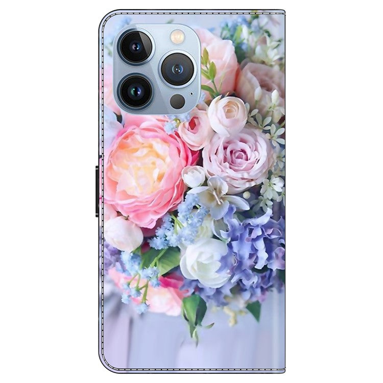 For iPhone 16 Pro Wallet Case Magnetic Clasp 3D Pattern Leather Phone Cover - Colorful Flower
