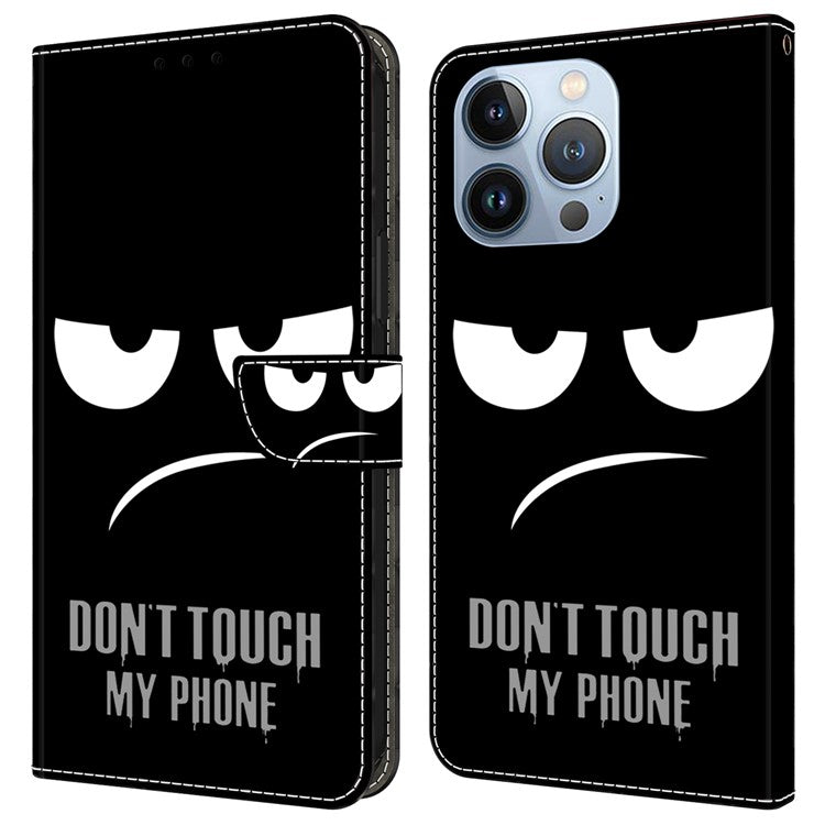 For iPhone 16 Pro Wallet Case Magnetic Clasp 3D Pattern Leather Phone Cover - Don't Touch My Phone