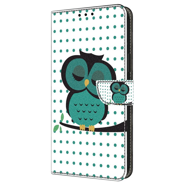 For iPhone 16 Pro Wallet Case Magnetic Clasp 3D Pattern Leather Phone Cover - Sleeping Owl