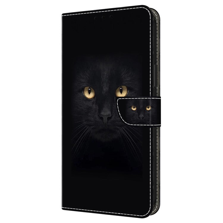 For iPhone 16 Pro Wallet Case Magnetic Clasp 3D Pattern Leather Phone Cover - Black