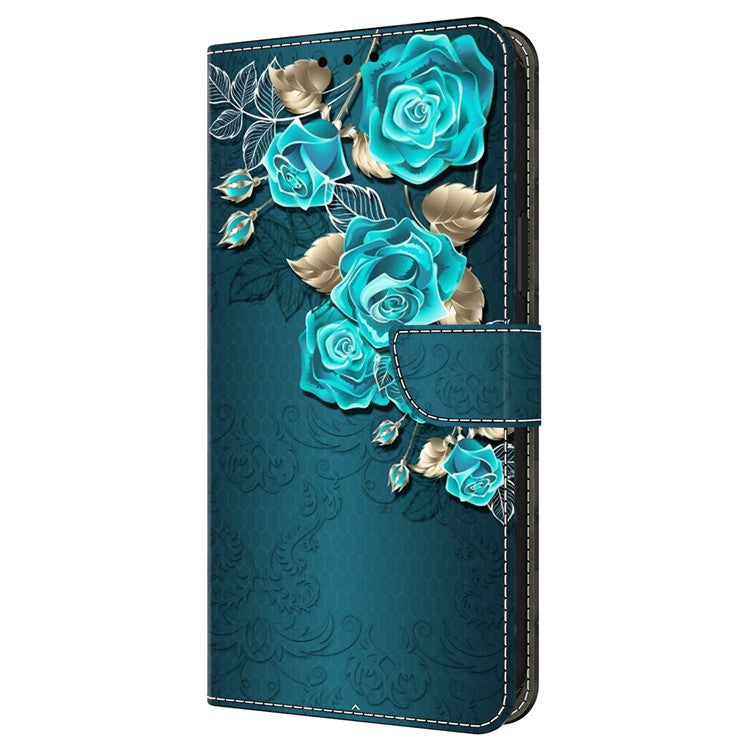 For iPhone 16 Pro Wallet Case Magnetic Clasp 3D Pattern Leather Phone Cover - Blue Rose