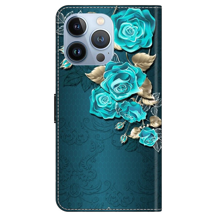 For iPhone 16 Pro Wallet Case Magnetic Clasp 3D Pattern Leather Phone Cover - Blue Rose