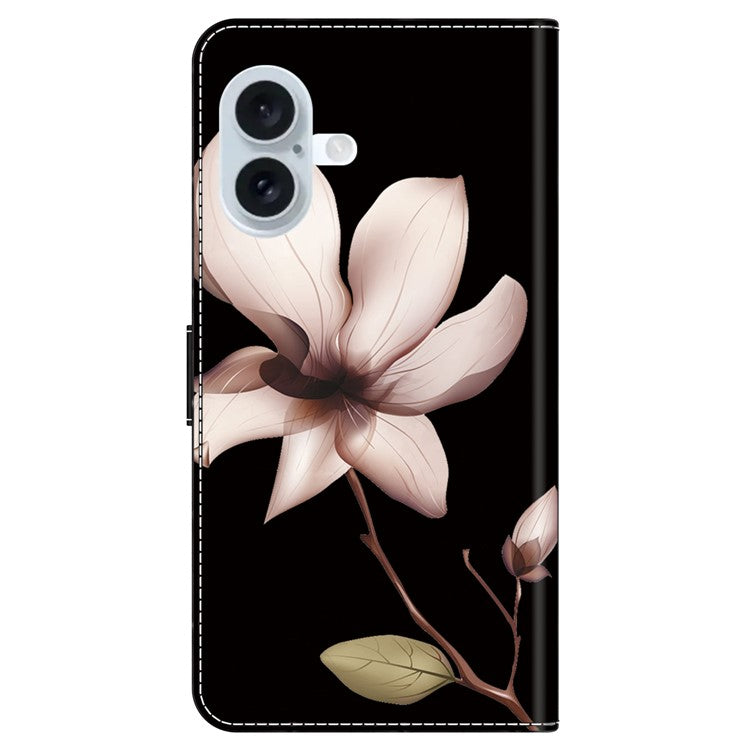 For iPhone 16 Plus Wallet Case Magnetic Clasp 3D Pattern Leather Phone Cover - Pink Flower