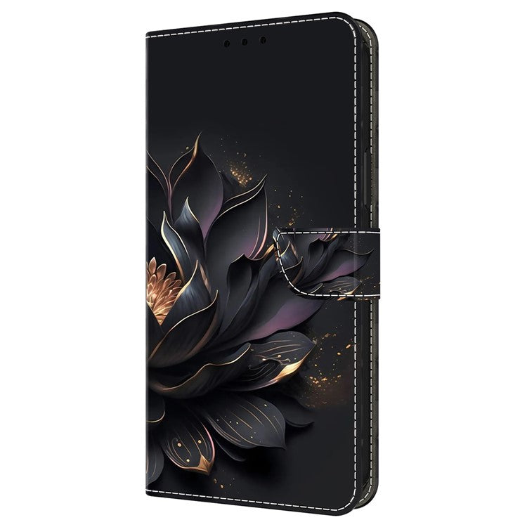 For iPhone 16 Plus Wallet Case Magnetic Clasp 3D Pattern Leather Phone Cover - Purple Lotus