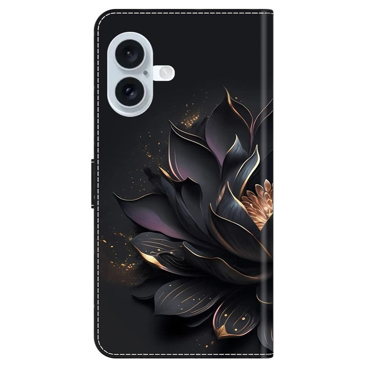 For iPhone 16 Plus Wallet Case Magnetic Clasp 3D Pattern Leather Phone Cover - Purple Lotus