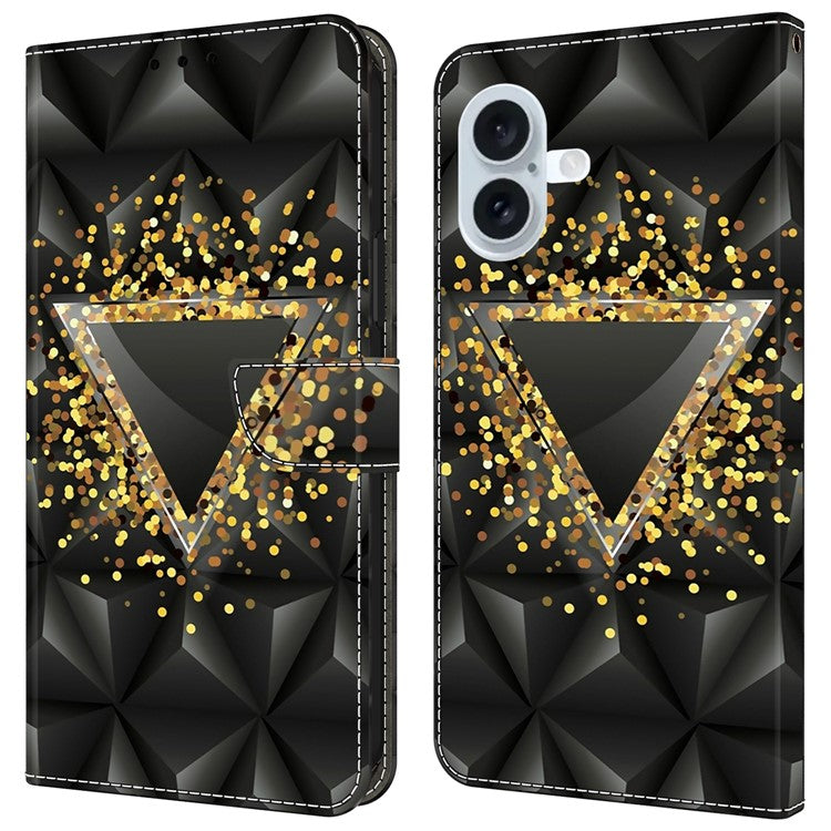 For iPhone 16 Case PU Leather Wallet Phone Cover with Stand - Rhombus