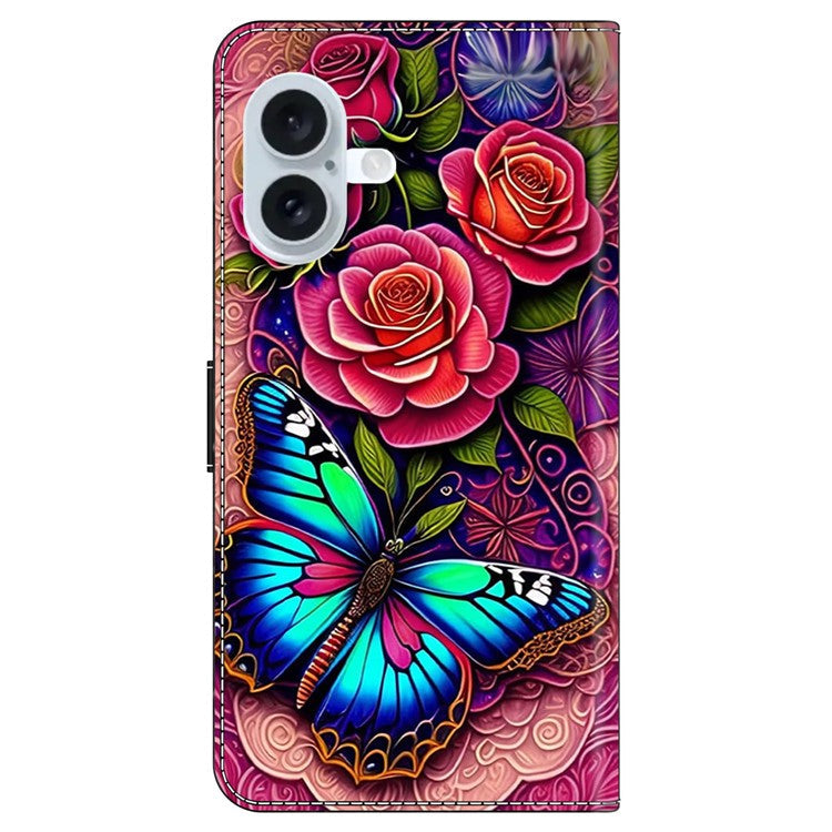 For iPhone 16 Case PU Leather Wallet Phone Cover with Stand - Colorful Butterfly