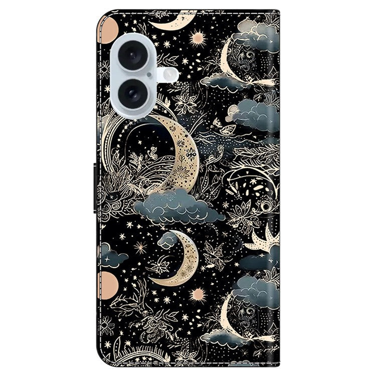 For iPhone 16 Case PU Leather Wallet Phone Cover with Stand - Moon
