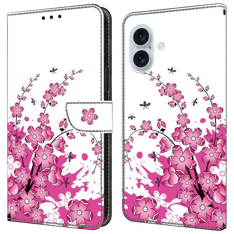 For iPhone 16 Case PU Leather Wallet Phone Cover with Stand - Flower Vine