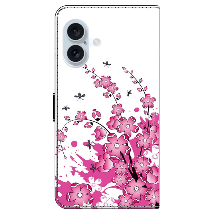 For iPhone 16 Case PU Leather Wallet Phone Cover with Stand - Flower Vine