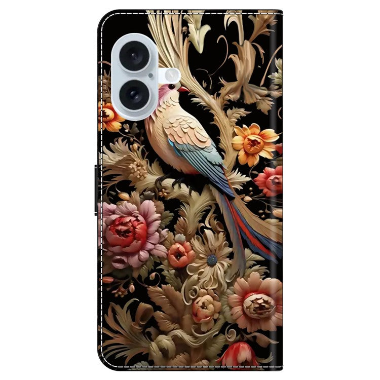 For iPhone 16 Plus Case PU Leather Wallet Flip Cover with Standing Function - Vintage Flower and Bird
