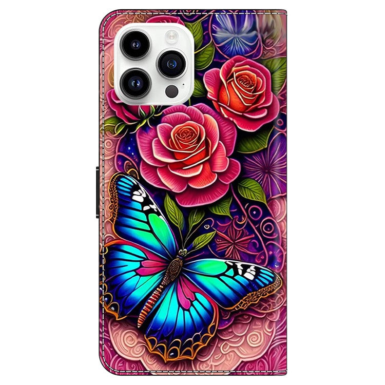 For iPhone 16 Pro Case PU Leather Wallet Flip Cover with Standing Function - Colorful Butterfly