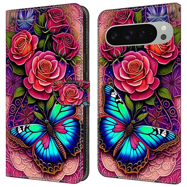 For Google Pixel 9 / 9 Pro Case PU Leather Wallet Phone Cover with Stand - Colorful Butterfly