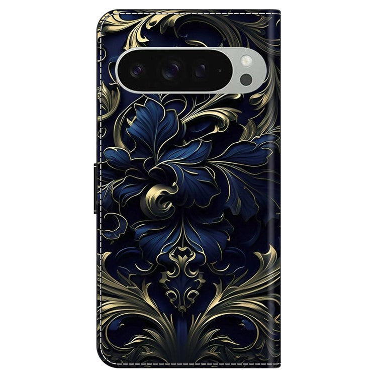 For Google Pixel 9 Pro XL Case PU Leather Wallet Phone Cover with Stand - Blue Flower