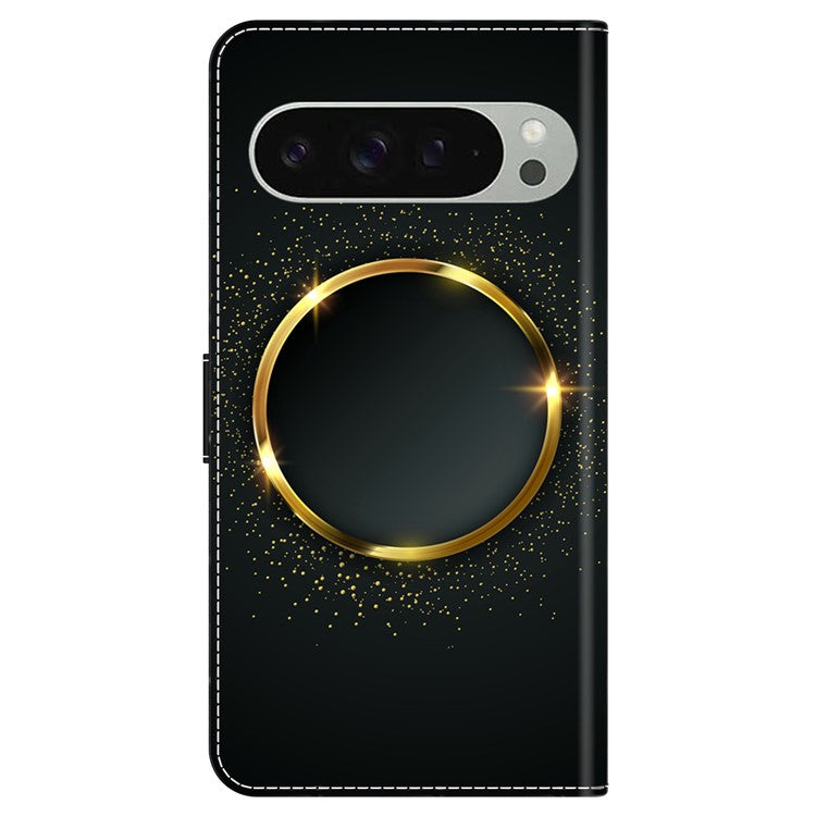 For Google Pixel 9 Pro XL Case PU Leather Wallet Phone Cover with Stand - Gold Ring