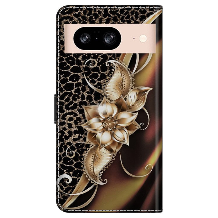 For Google Pixel 8a Case PU Leather Wallet Phone Cover with Stand - Metal Flower