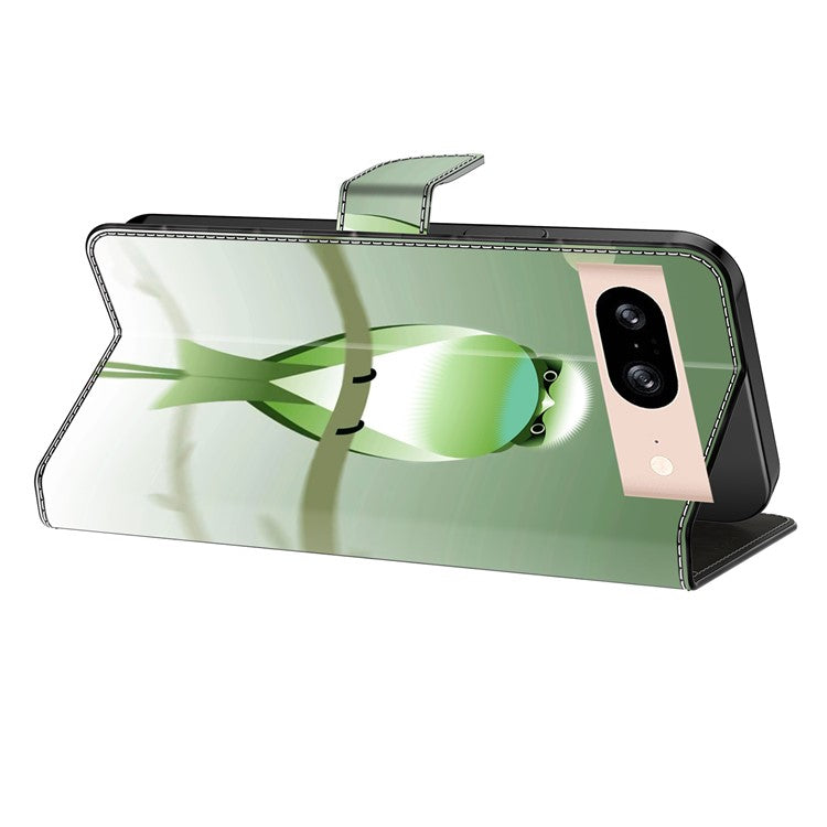 For Google Pixel 8a Case PU Leather Wallet Phone Cover with Stand - Green Bird